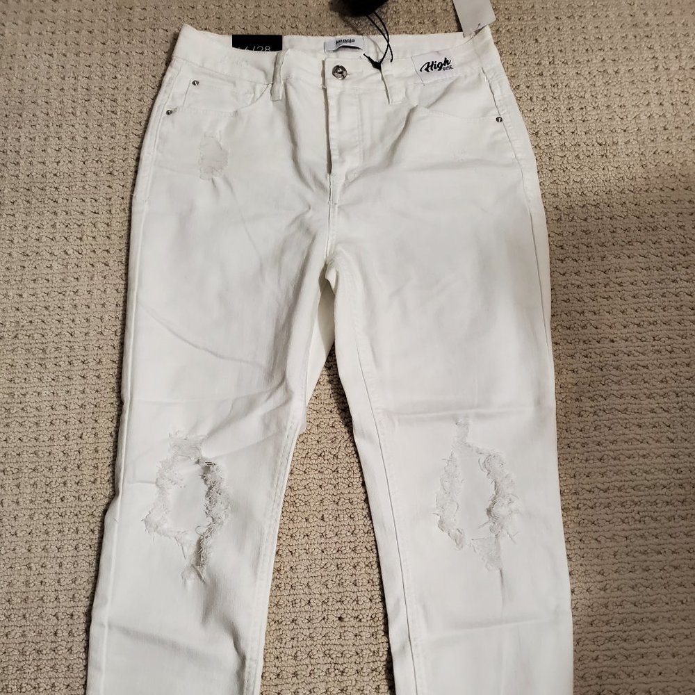 Kensie Women/Girl High Rise White Jeans with Distressed Knee Size 6/28 NWT!